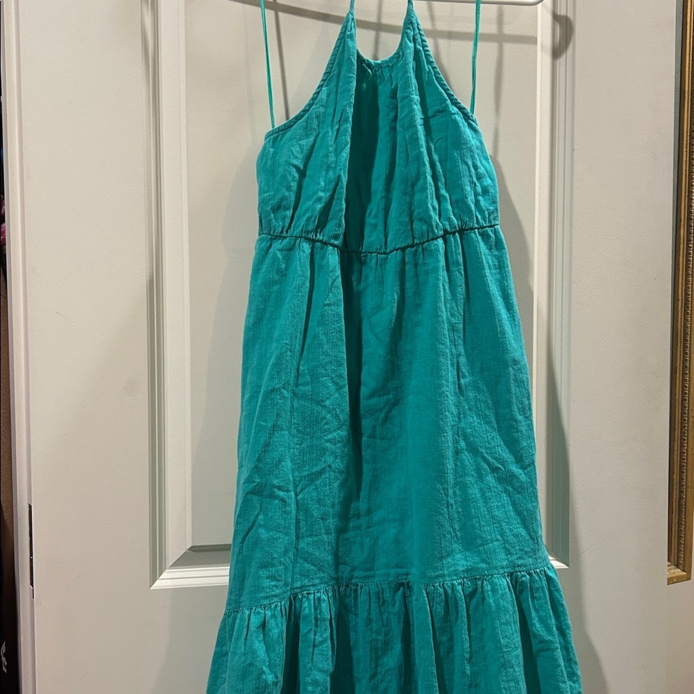 Old Navy 100% cotton halter spaghetti strap Ruffle hem Dress size L (10-12) teal